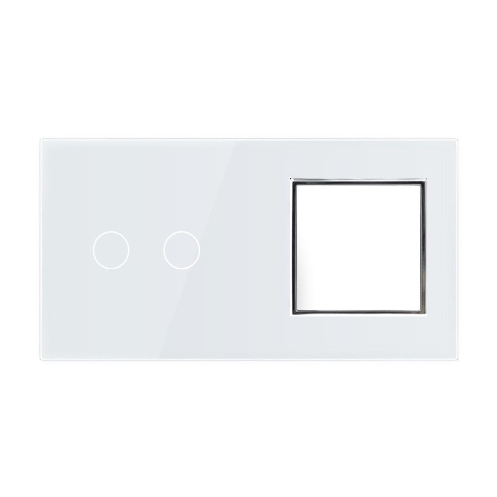 Plaque 2 Boutons et 1 Prise Livolo – Finition Blanc C7-C2/SR-11