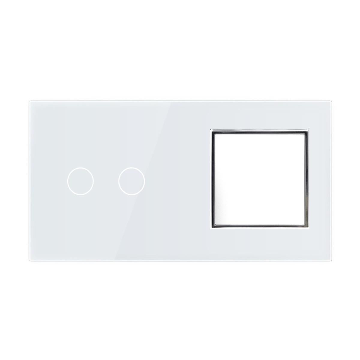 Plaque 2 Boutons et 1 Prise Livolo – Finition Blanc C7-C2/SR-11