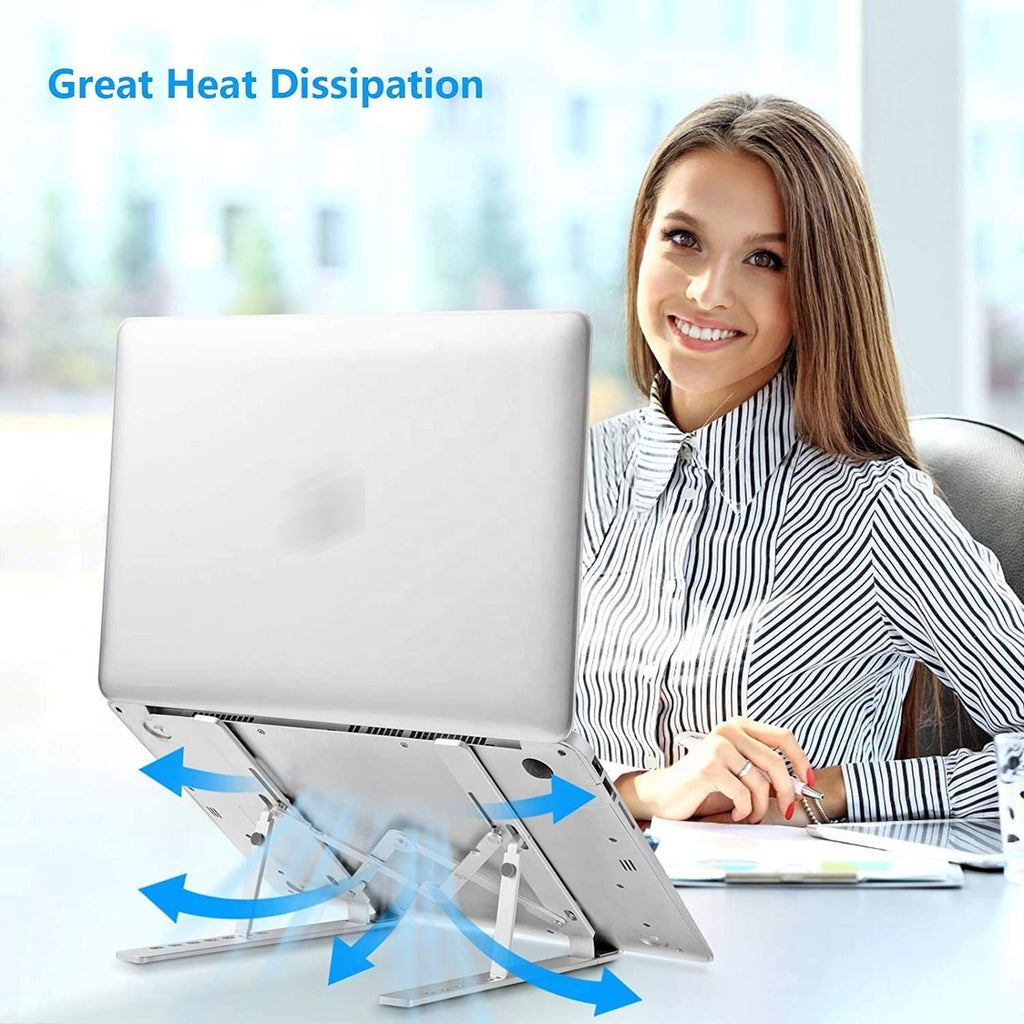 Support Portable Pliant pour Ordinateur Portable – 10″–17″ • Aluminium Argenté