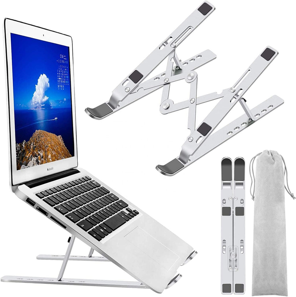 Support Portable Pliant pour Ordinateur Portable – 10″–17″ • Aluminium Argenté