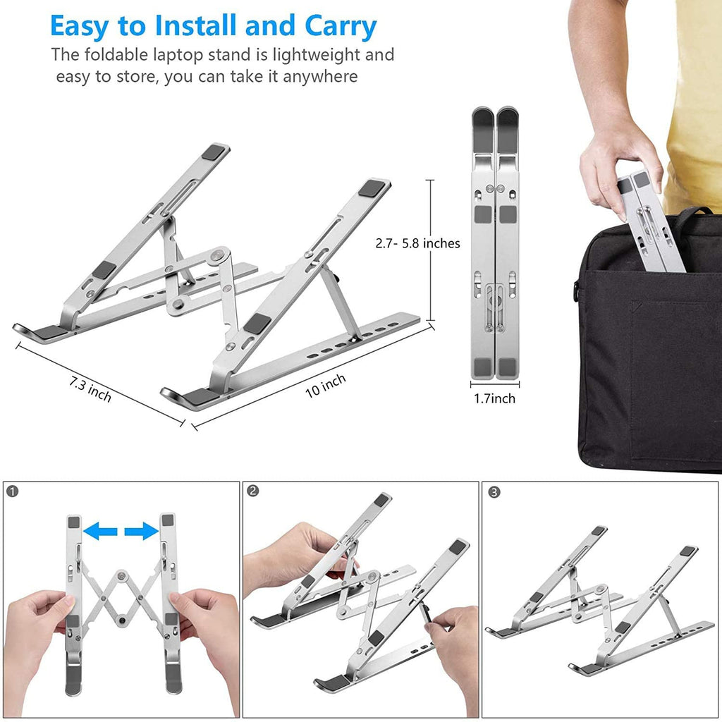 Support Portable Pliant pour Ordinateur Portable – 10″–17″ • Aluminium Argenté