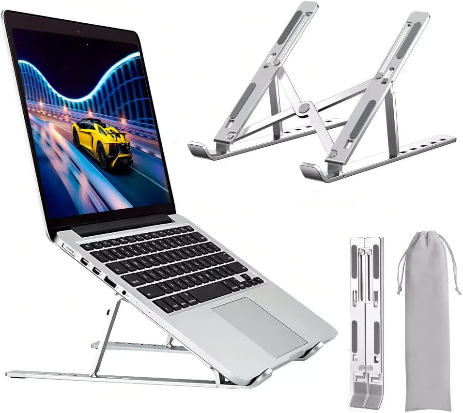 Support Portable Pliant pour Ordinateur Portable – 10″–17″ • Aluminium Argenté